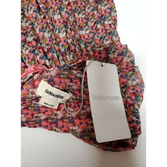 Zadig & Voltaire Javal Mousseline TDM Skirt Rose 36/SM Sugar Skulls Print NWT - Picture 13 of 15